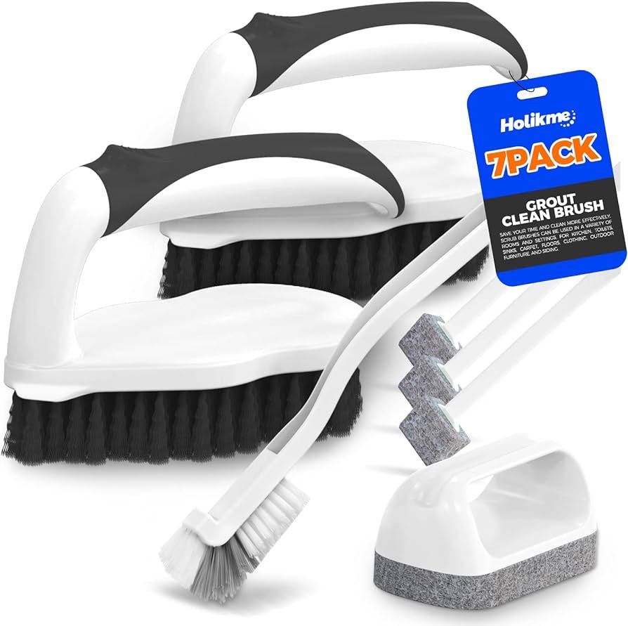 Holikme 7 Pack Deep Cleaning Brush Set, Scrub Brush, Grout Brush, Pool Brush, Scrub Pads with Scr... | Amazon (US)