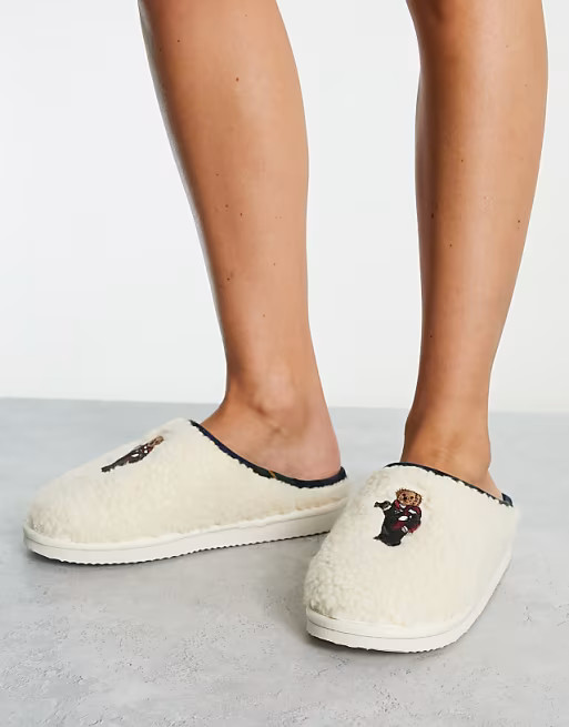 Polo Ralph Lauren charlotte teddy slipper in cream | ASOS (Global)