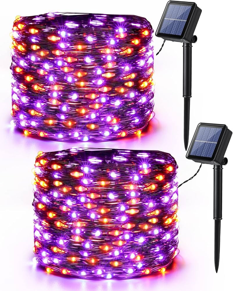 Brizled Orange & Purple Halloween Lights, 2 Pack Total 78ft 240 LED Orange Lights, Purple Solar H... | Amazon (US)