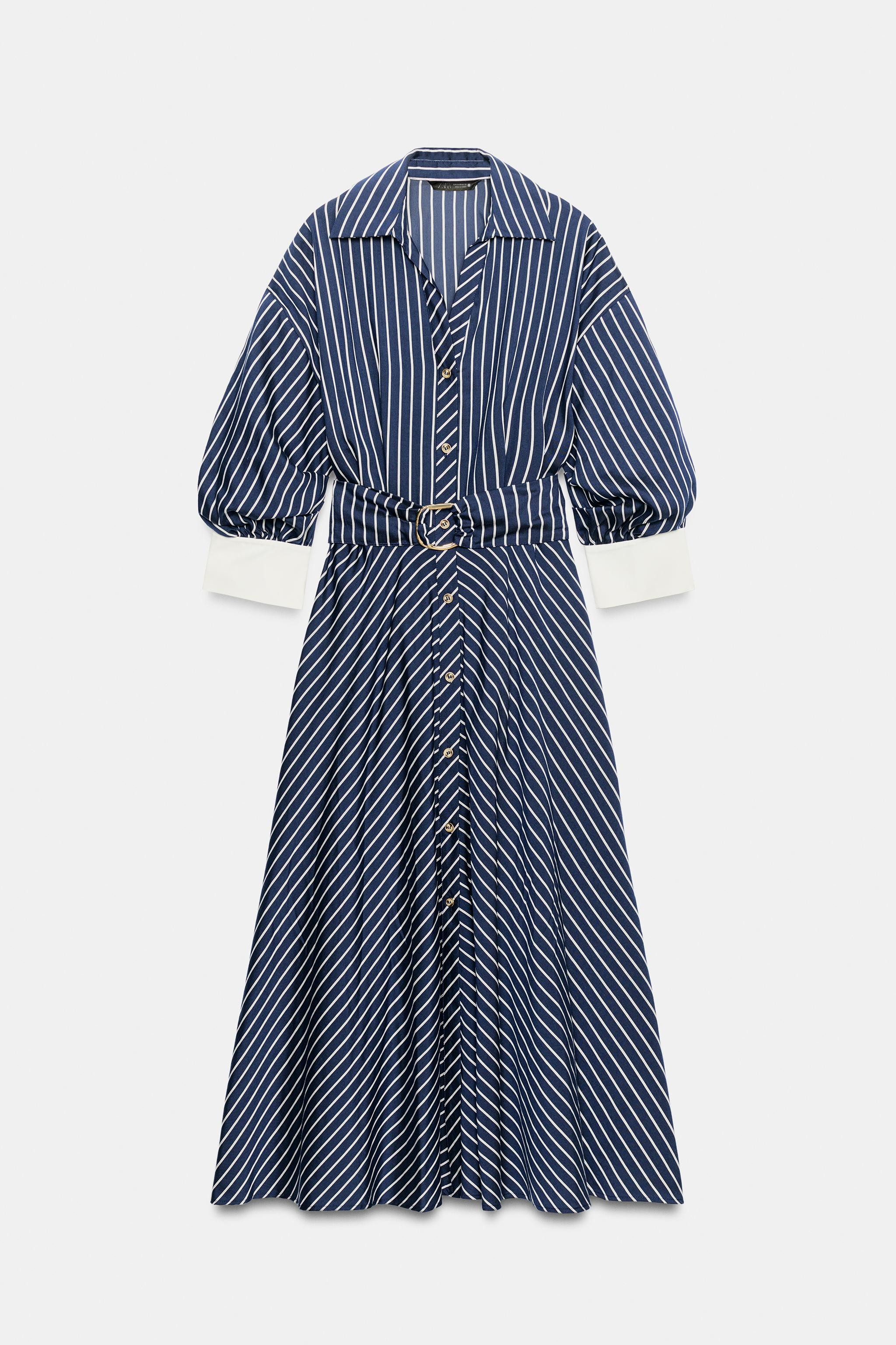 STRIPED MIDI DRESS WITH BELT | Zara US