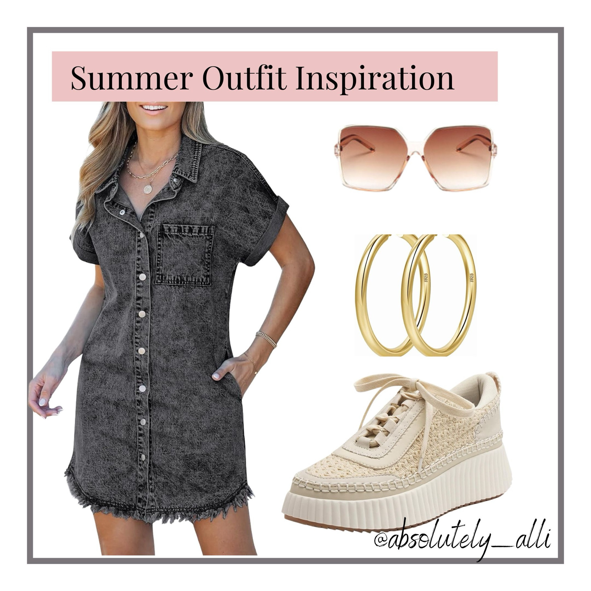 Denim dress | jeans dress | black denim | sneakers | gold hoops | sunnies 

#LTKfindsunder50 #LTKshoecrush #LTKstyletip