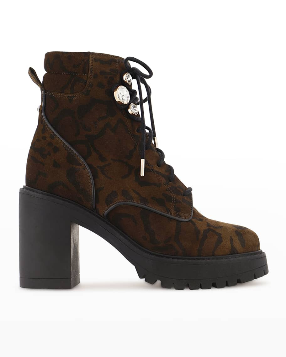Sophia Webster Zadie Animal-Print Lace-Up Boots | Neiman Marcus