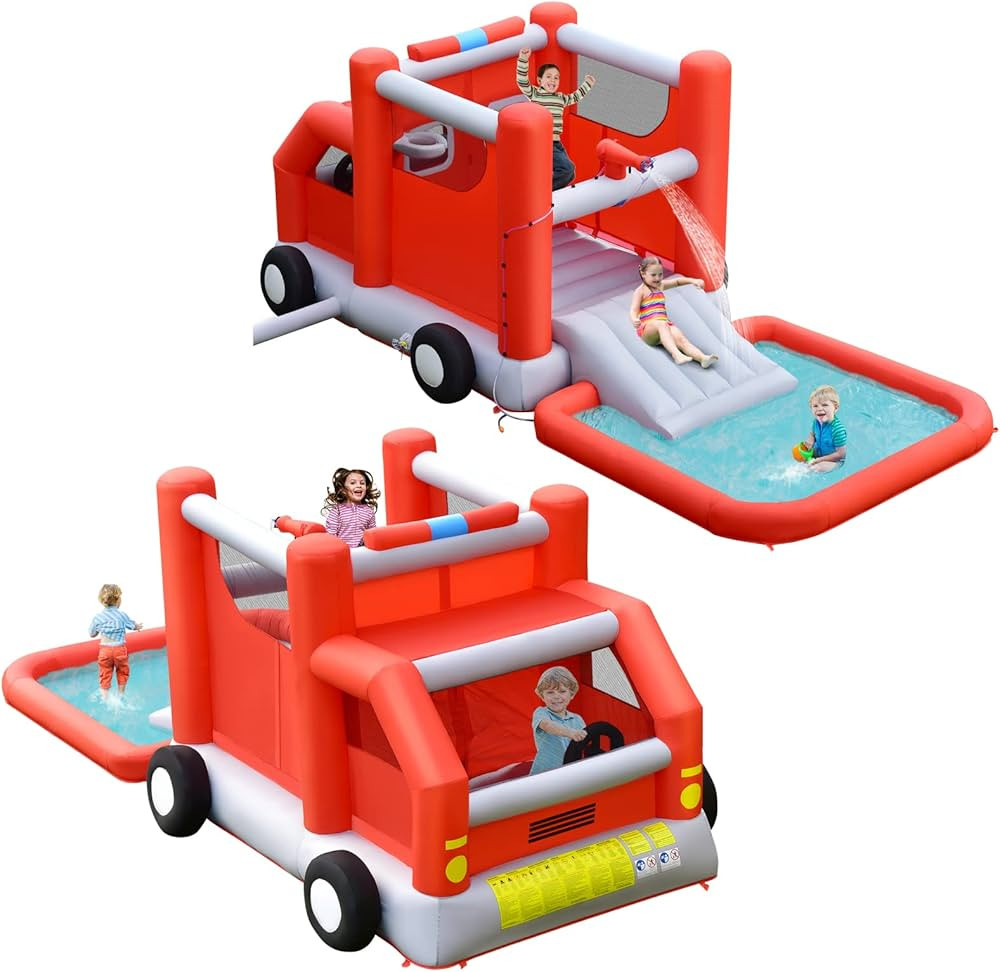 HONEY JOY Inflatable Water Slide, Fire Truck Toddler Blow Up Bouncy Water Park, Giant Splash Pool... | Amazon (US)