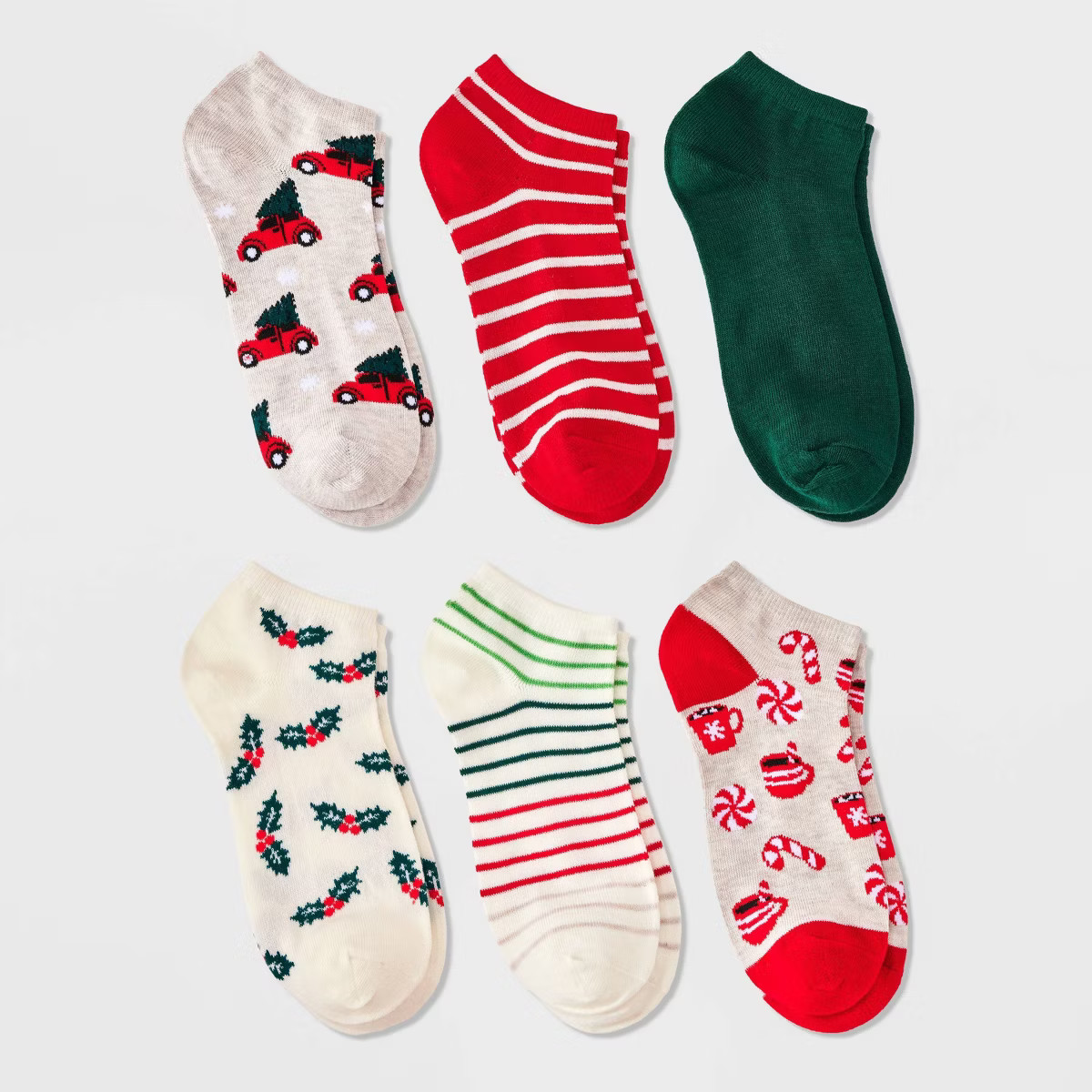 Women's Festive Icons Christmas 6pk Low Cut Socks - Wondershop™ Natural/Red/Green 4-10 | Target