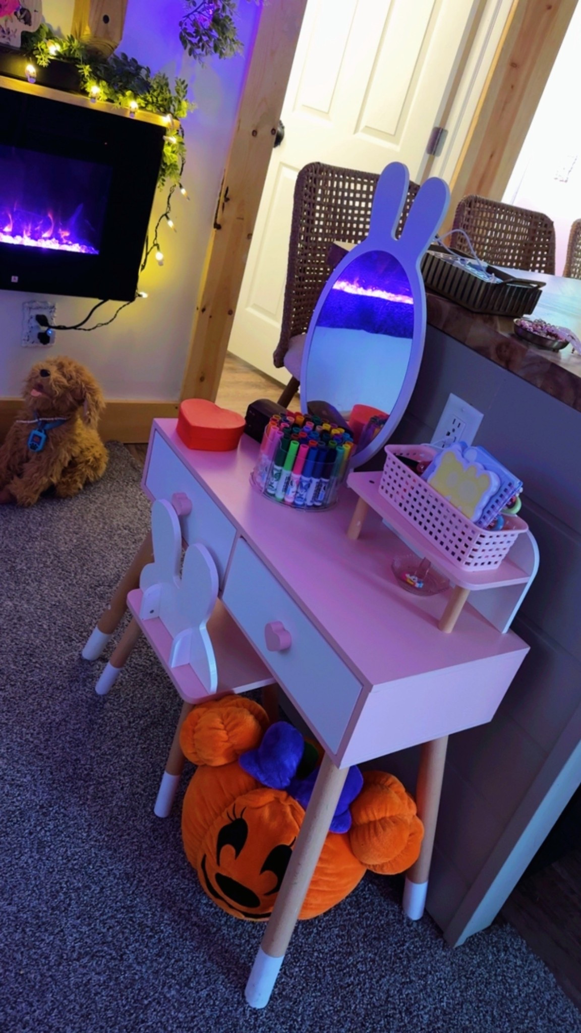 Pink and white rabbit kids vanity makeup table with chair! 🎀 🐰

#LTKBeauty #LTKKids #LTKFamily