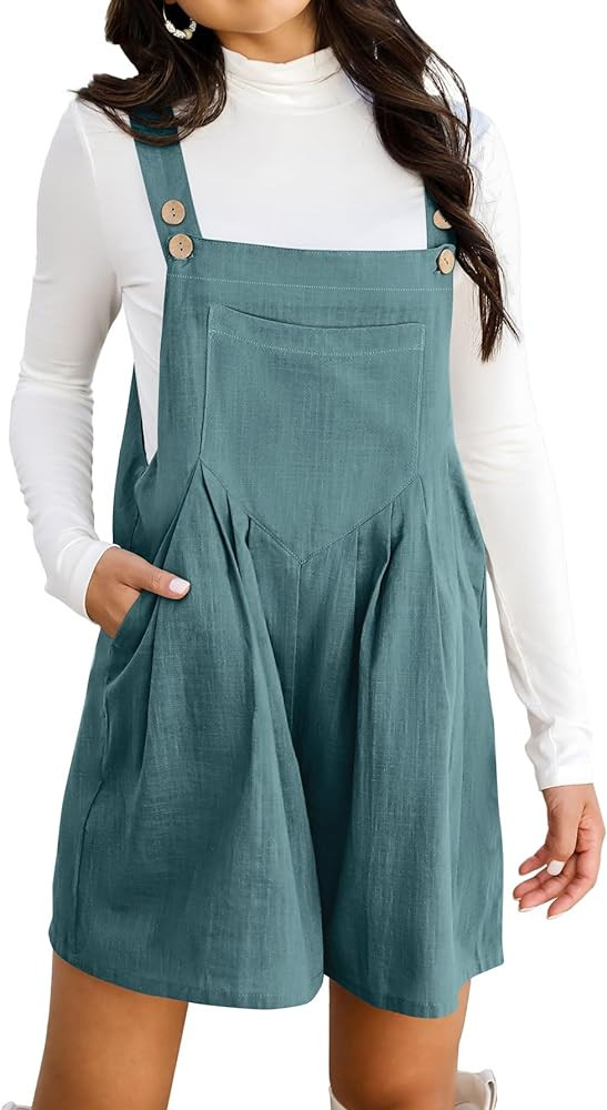 Caracilia Women's Short Overalls Summer Romper Casual Linen Adjustable Straps Loose Bib Overalls ... | Amazon (US)