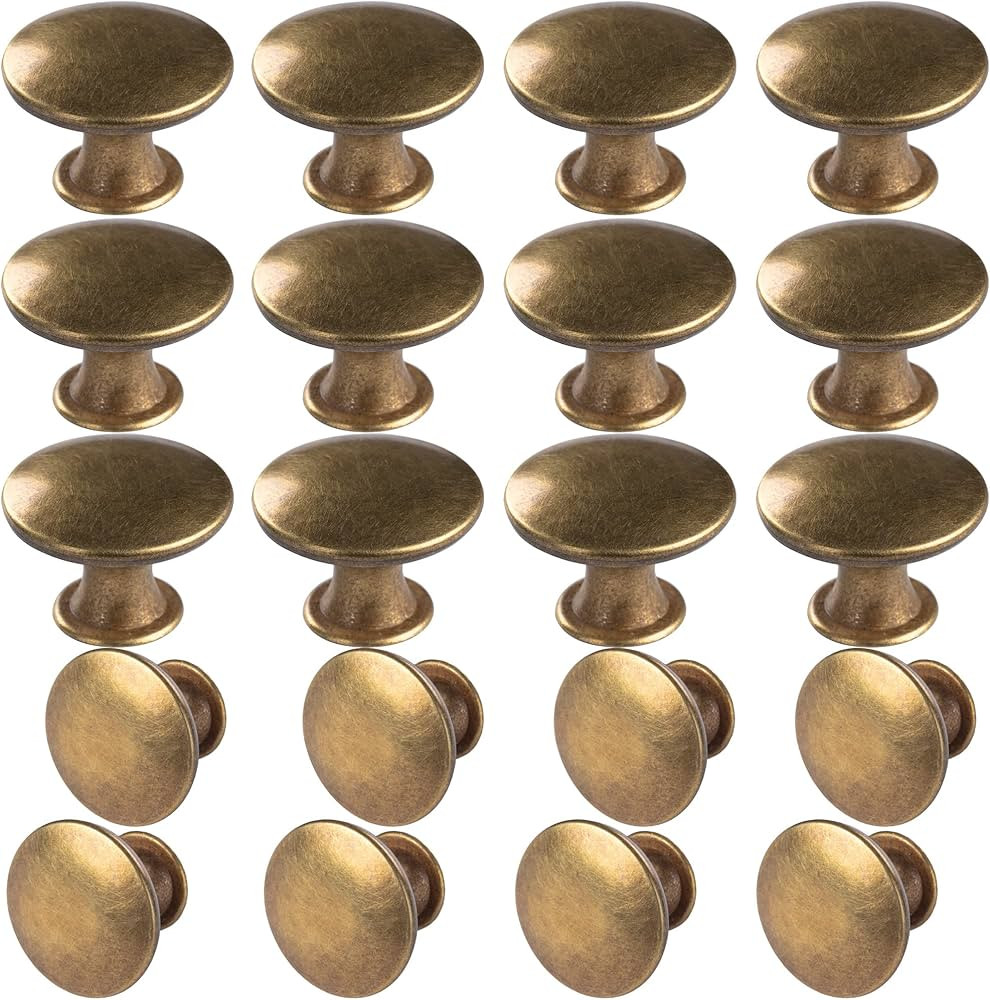 20 Pack Brass Round Antique Brass Kitchen Cabinet Knobs Cupboard Door Knobs Drawer Handle Pulls D... | Amazon (US)