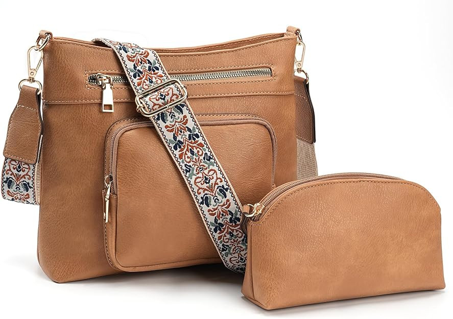 Cross Body Messenger Bag for women,Vegan Hobo Handbags Guitar Strap Purse with Detachable Wallet | Amazon (US)