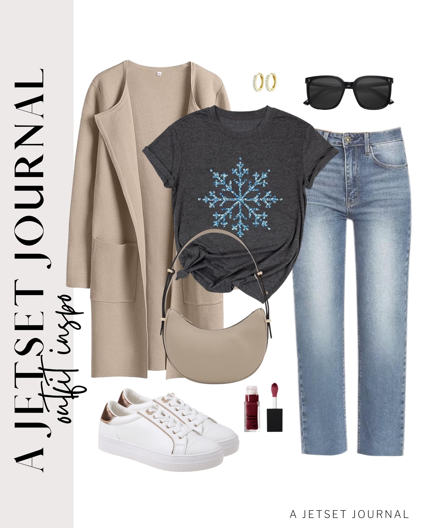 Cardigan and jeans paired with a holiday tee and sneakers for a simple look.
christmas trees shirt, casual outfit idea, holiday fashion, wide leg jeans, casual look, vacation style, winter style, makeup must have, beauty favorite, transitional outfit, functional bag, amazon fashion, affordable style

#LTKSeasonal #LTKFindsUnder50 #LTKU