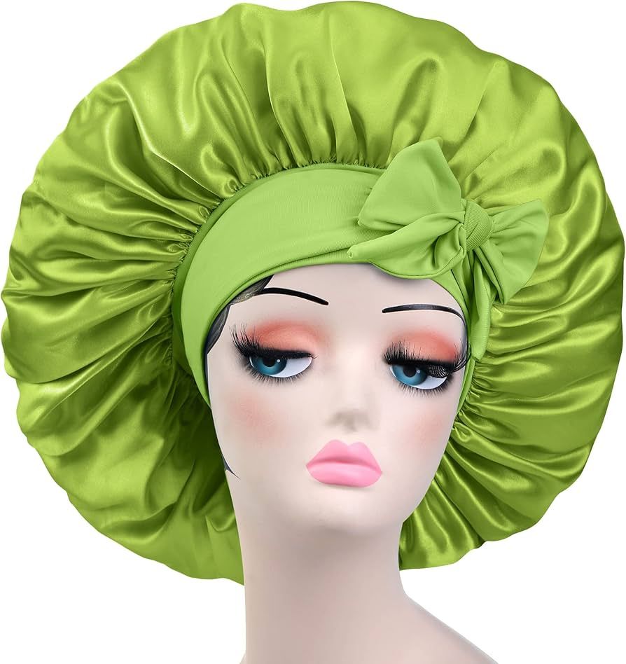 Satin Bonnet Silk Bonnet with Elastic Tie Band Adjustable Straps Hair Bonnet Jumbo Size for Sleep... | Amazon (US)