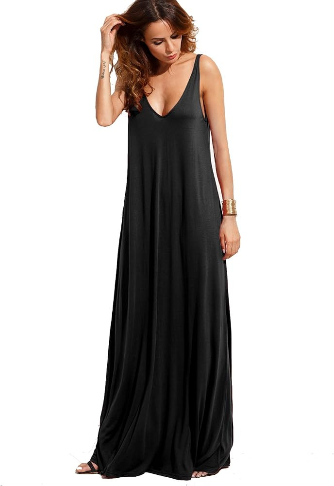 Verdusa Women's Casual Sleeveless Deep V Neck Summer Beach Maxi Long Dress | Amazon (US)