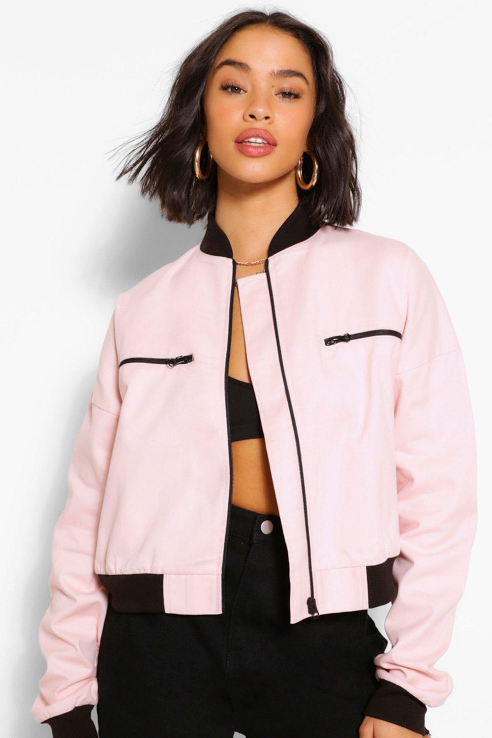 Womens Woven Zip Detail Bomber Jacket - Pink - 10 | Boohoo.com (US & CA)