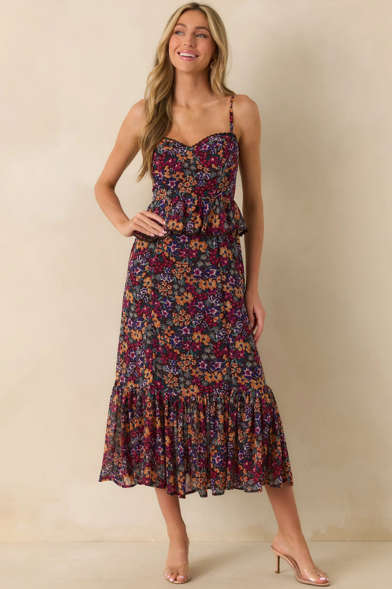 A Moment To Remember Plum Purple Multi Floral Print Maxi Dress | Red Dress
