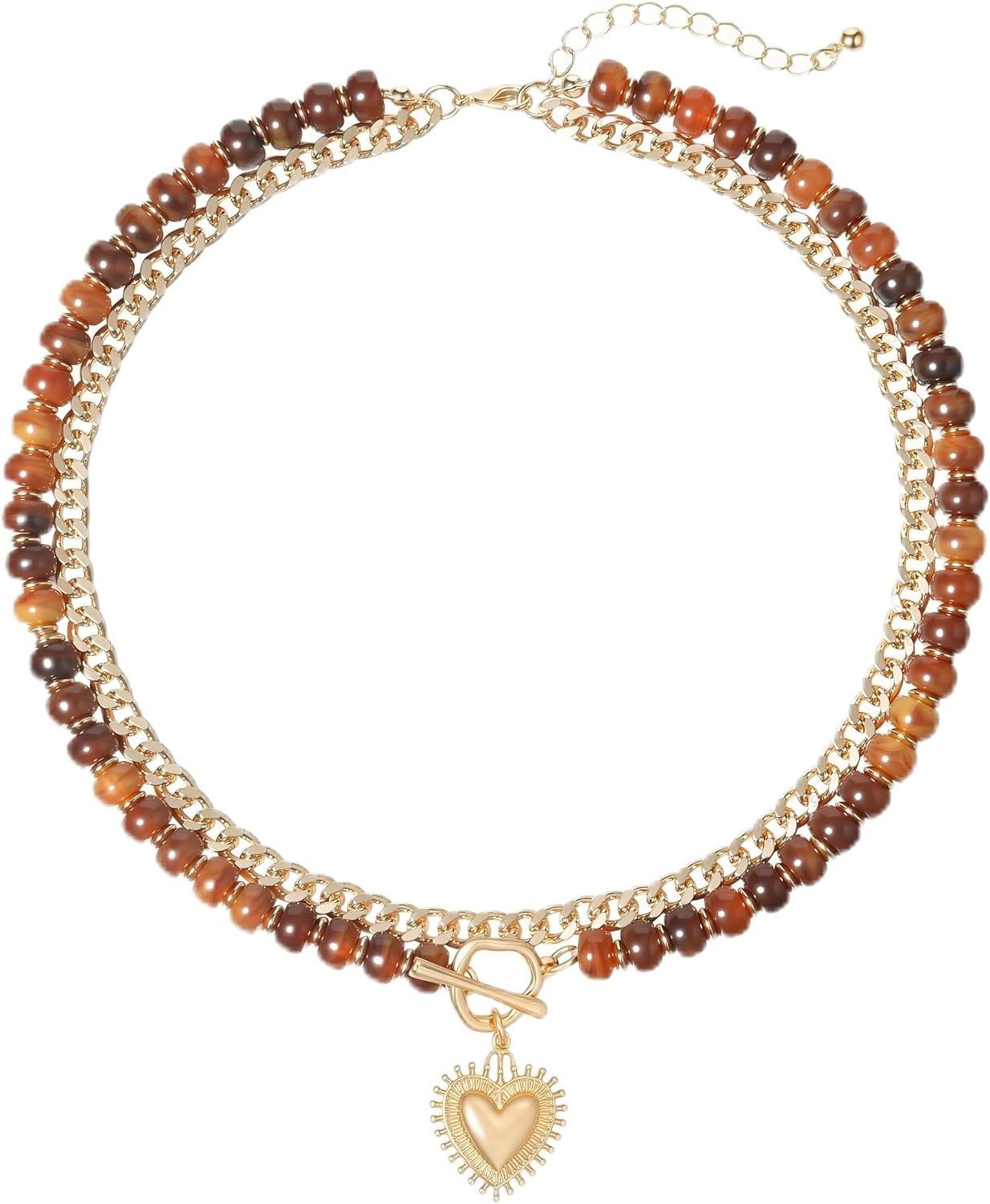 Layered Necklaces for Women, Colorful Acrylic Beads & Heart Pendant | Amazon (US)