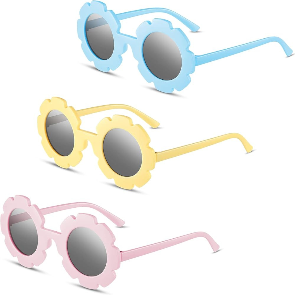 3 Pieces Kids Flower Sunglasses Toddler Girls Round Flower Glasses Baby Cute Sunglasses Outdoor B... | Amazon (US)