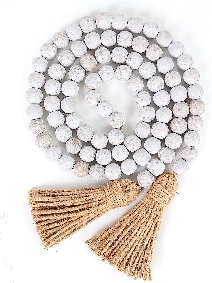 Wood Bead Garland Farmhouse Beads with Tassels,Farmhouse Tassel Garland Country Wall Hanging Deco... | Amazon (US)