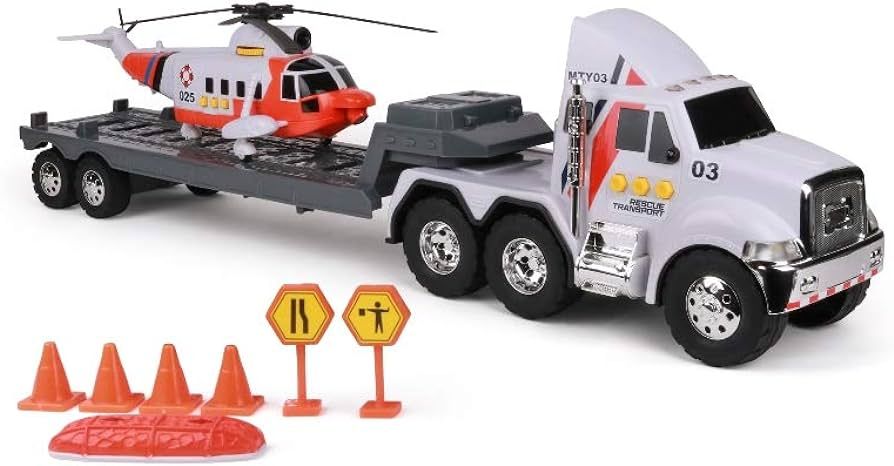 Mighty Fleet Titans 25" Huge Toy Semi w/Flatbed & Rescue Helicopter, Realistic Sounds & Lights, B... | Amazon (US)