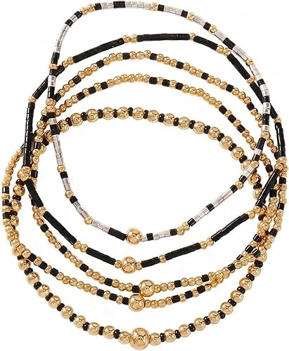 14K Gold Plated Beaded Bracelets Stack Set for Women,Stretch Boho Colorful Beads Ball Jewelry Fri... | Amazon (US)