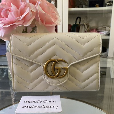 NEW GUCCI MARMONT CHAIN WALLET WOC WHITE CROSSBODY BAG | eBay US