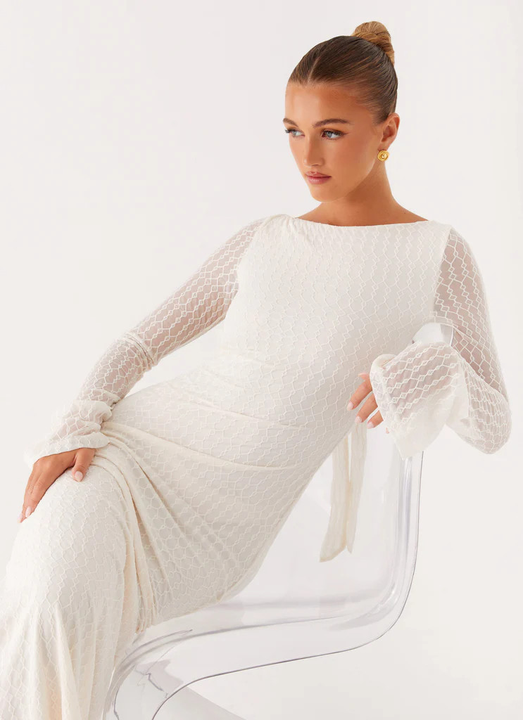 Ethereal Long Sleeve Maxi Dress - Ivory | Peppermayo (Global)