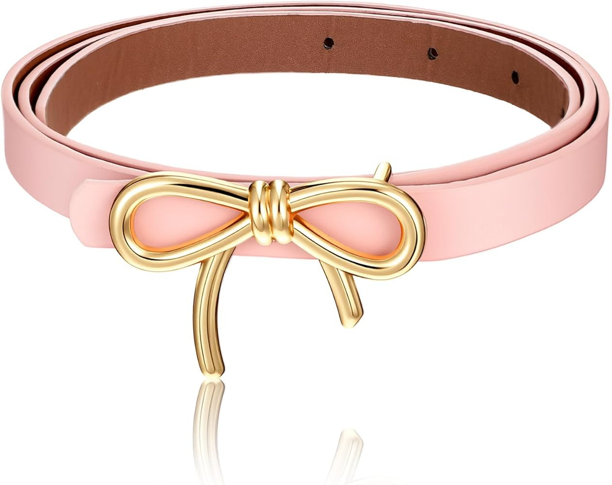 Ymapinc Light Pink Belt Women, PU Leather Adjustable Bow Skinny Belt for Dresses Jeans Pants Shir... | Amazon (US)