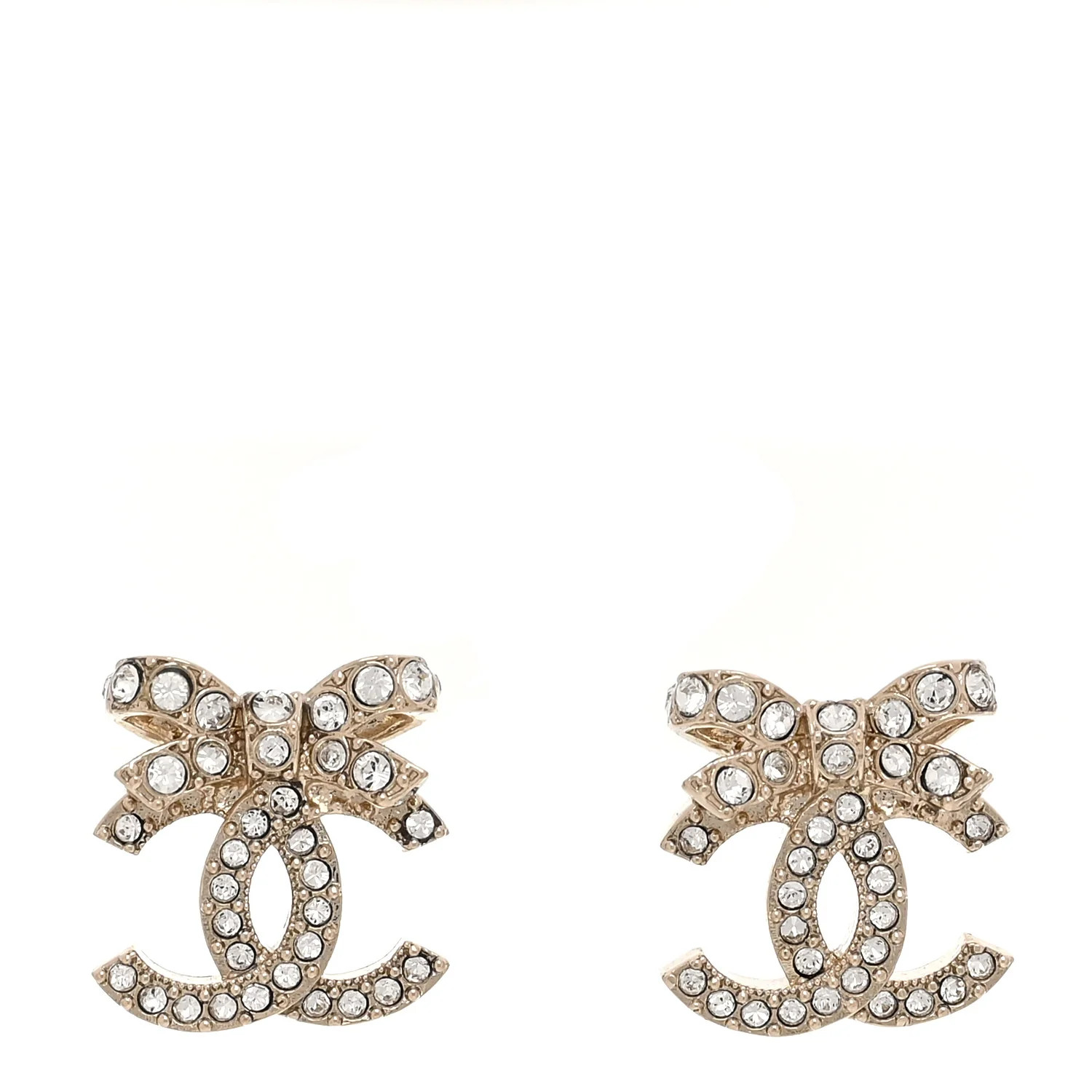Crystal CC Bow Dangle Earrings Gold | FASHIONPHILE (US)