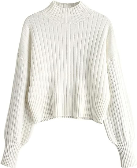 ZAFUL Women's Mock Neck Sweater Long Sleeve Ribbed Knit Basic Cropped Pullover Sweater | Amazon (US)