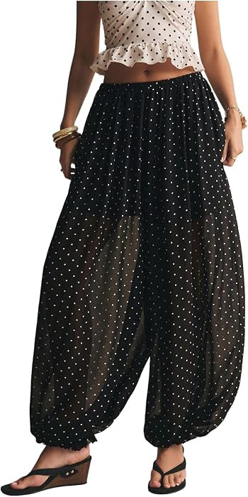 Floerns Women's Polka Dots Harem Balloon Pants Chiffon Sheer Elastic Waist Baggy Lantern Pant | Amazon (US)