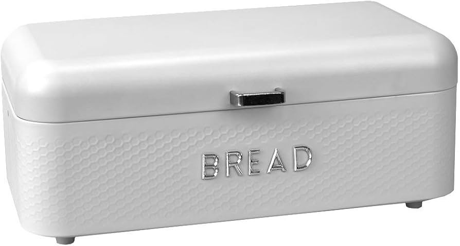 Home Basics Bread Box For Kitchen Countertop, Metal, (White), Vented With Hinge Top and Non-Skid ... | Amazon (US)