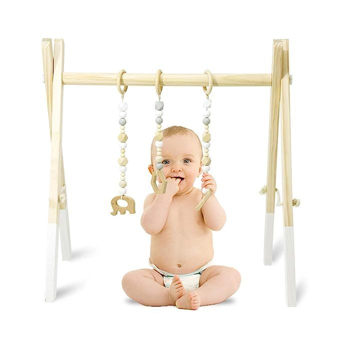 Homegician Wooden Baby Gym with 3 Wooden Baby Teething Toys Foldable Baby Wood Play Gym Frame Act... | Amazon (US)