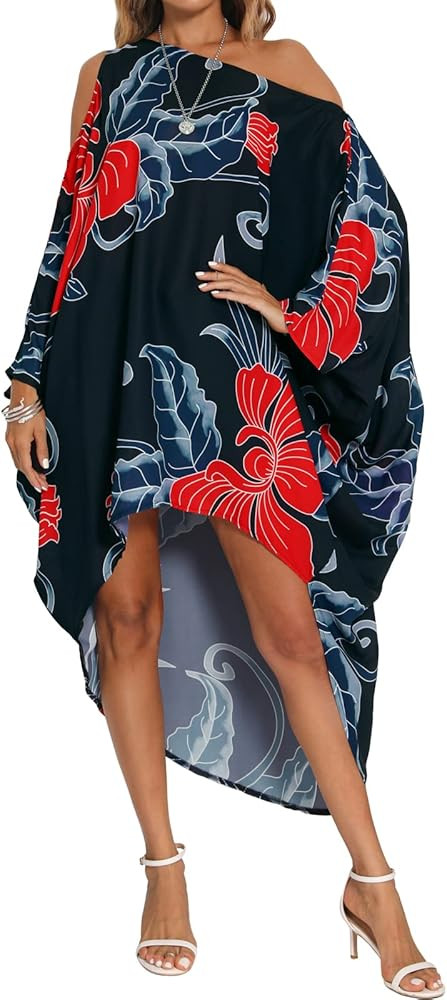 Womens Plus Size Summer Off Shoulder Kaftan Cover Up Tshirt Maxi Beach Boho Swing Dress | Amazon (US)