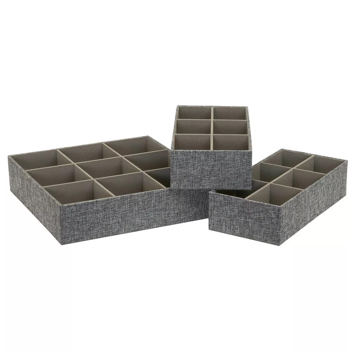Household Essentials 3pc Drawer Organizer Set Graphite Linen: Stackable Decorative Boxes, Polyest... | Target