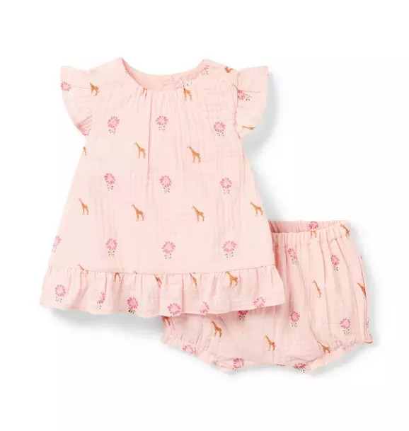 Janie and Jack | Baby Giraffe Floral Matching Set - Pink / 6-12m | Janie and Jack
