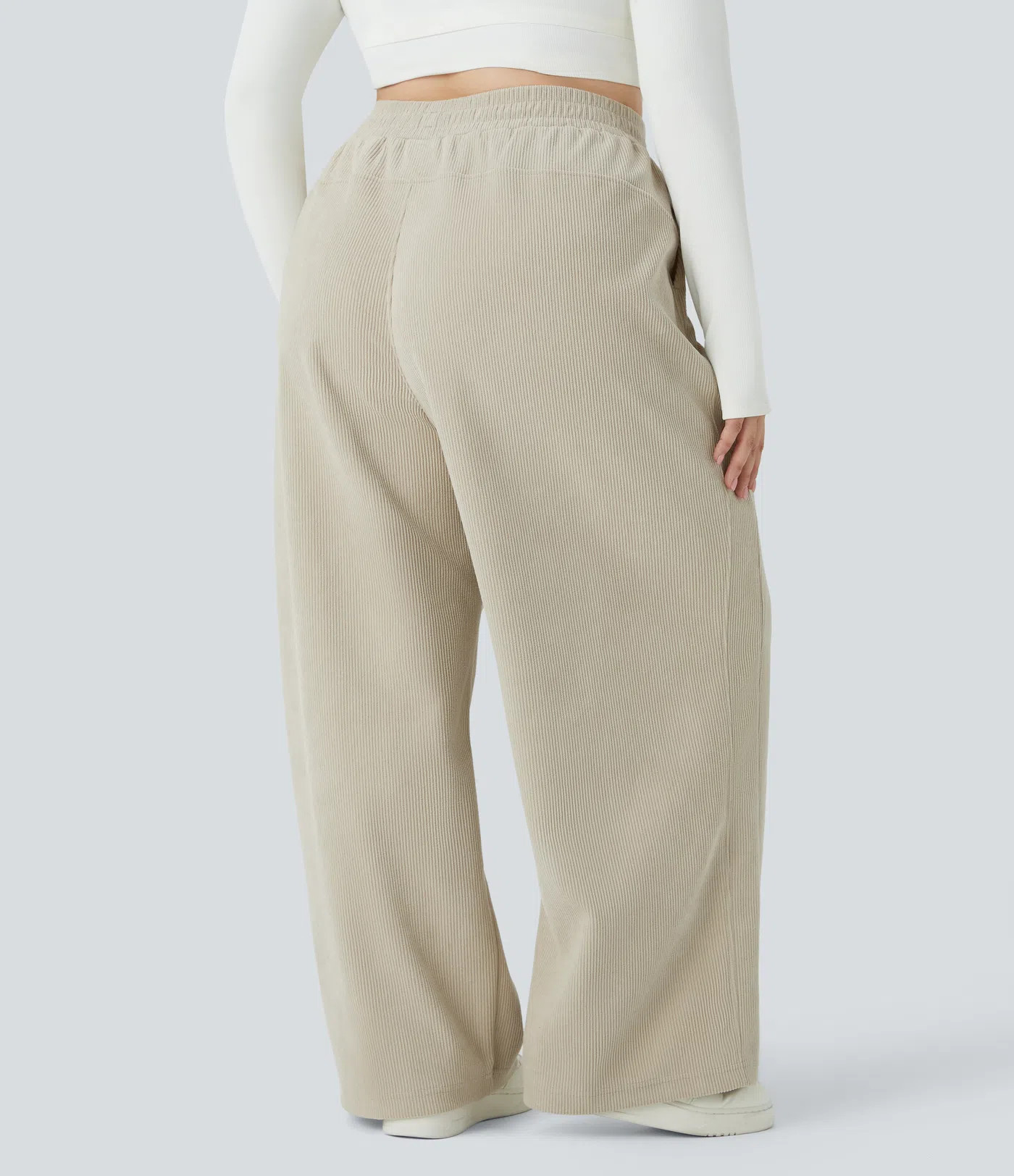 High Waisted Pocket Straight Leg Mop Corduroy Casual Plus Size Pants | HALARA