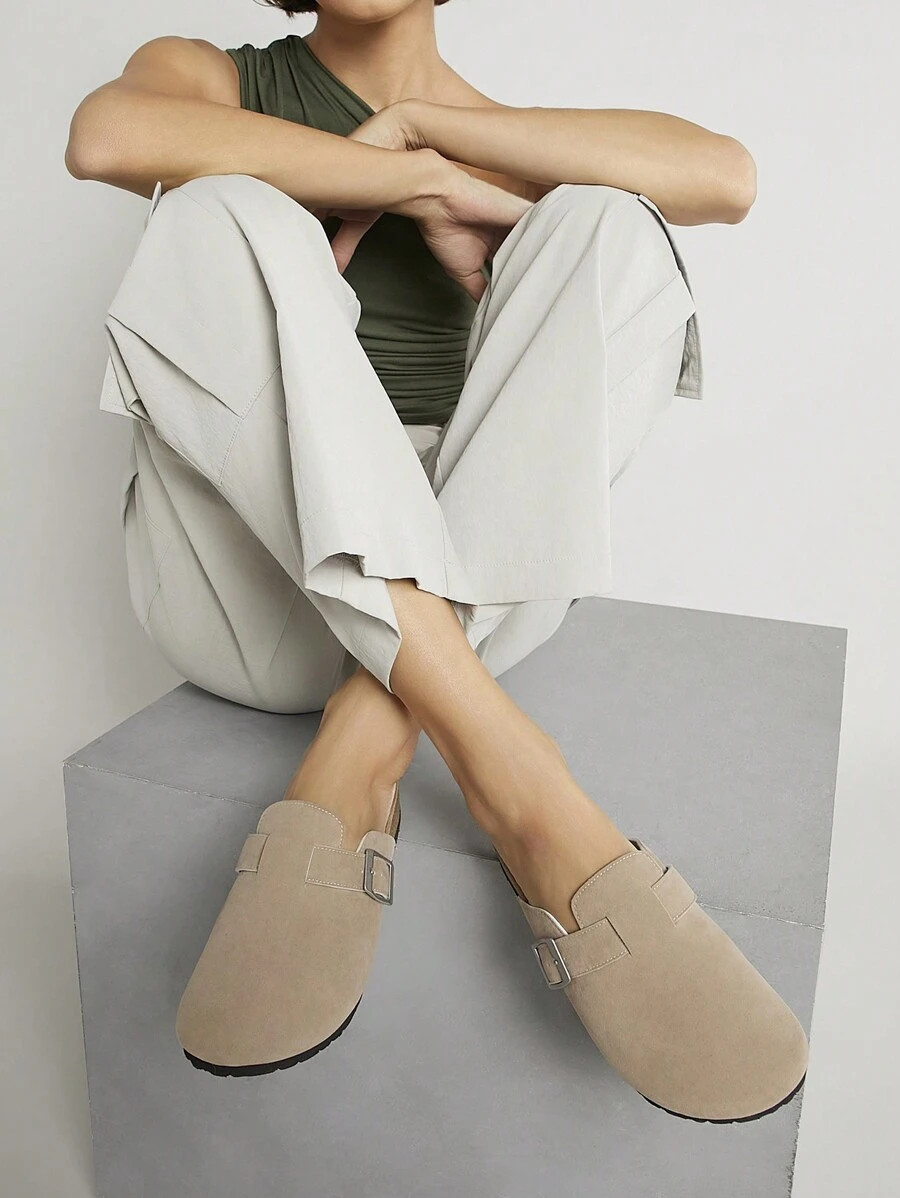 SHUZIA Women's Taupe Suede Clogs Mules Sandals | SHEIN