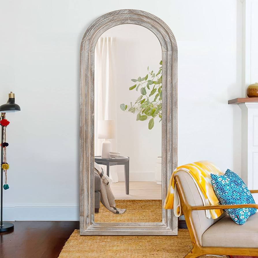 Arched Full Length Mirror Solid Wood Frame Mirror Floor Mirror with Back Hooks Vertically Hanging... | Amazon (US)