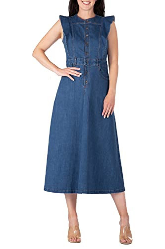 Standards & Practices Women's Ruffle Sleeveless A-Line Midi Denim Dress Dark Blue | Amazon (US)