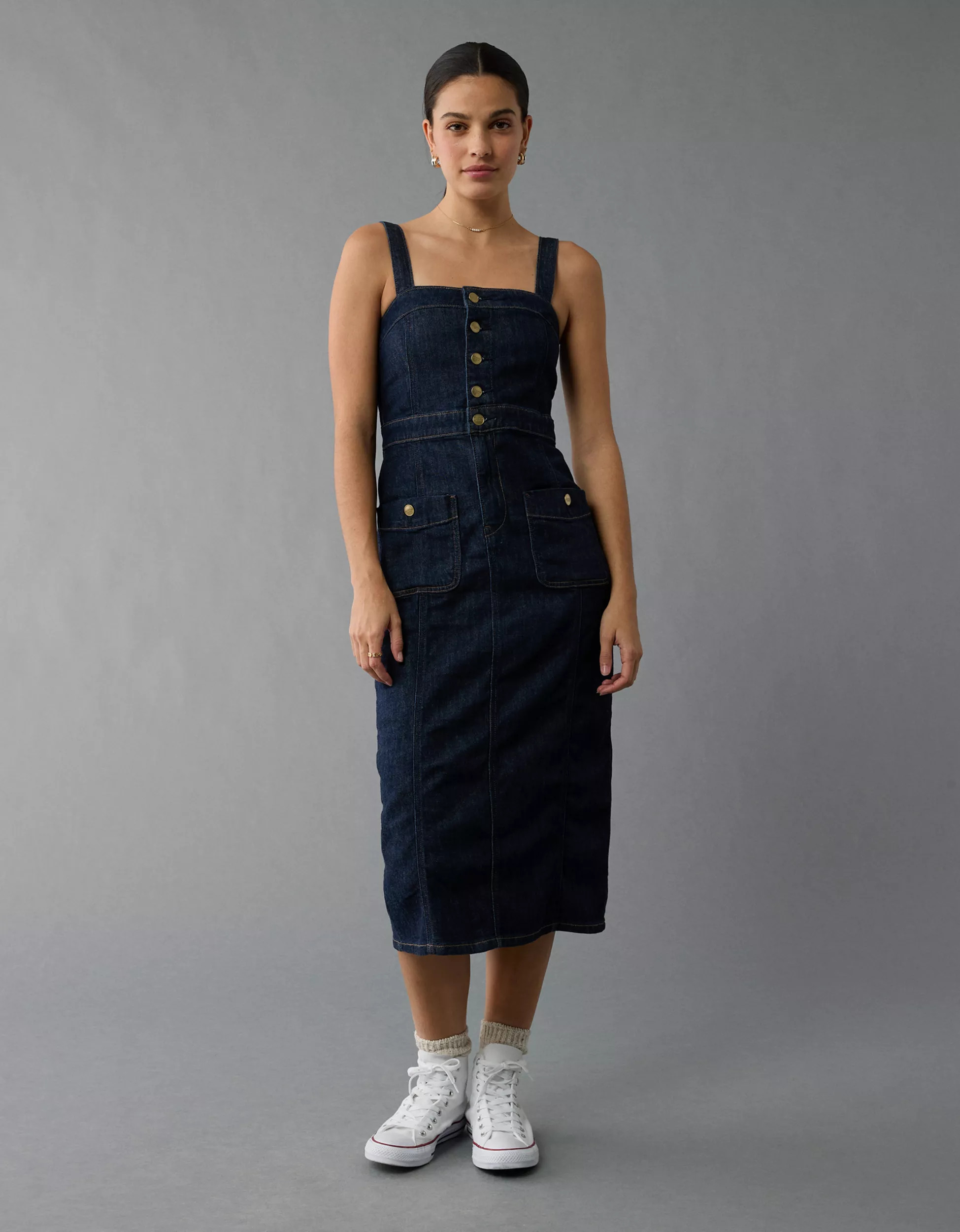 AE Denim Button-Up Midi Dress | American Eagle Outfitters (US & CA)