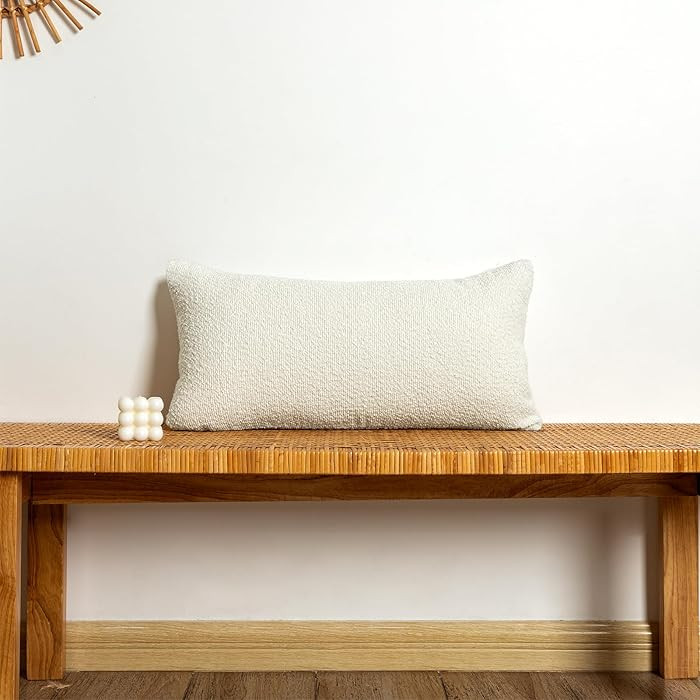 14x26 inch Boucle Lumbar Pillow Cover, Cream Woven Texture Neutral Long Pillow Cover Breathable C... | Amazon (US)