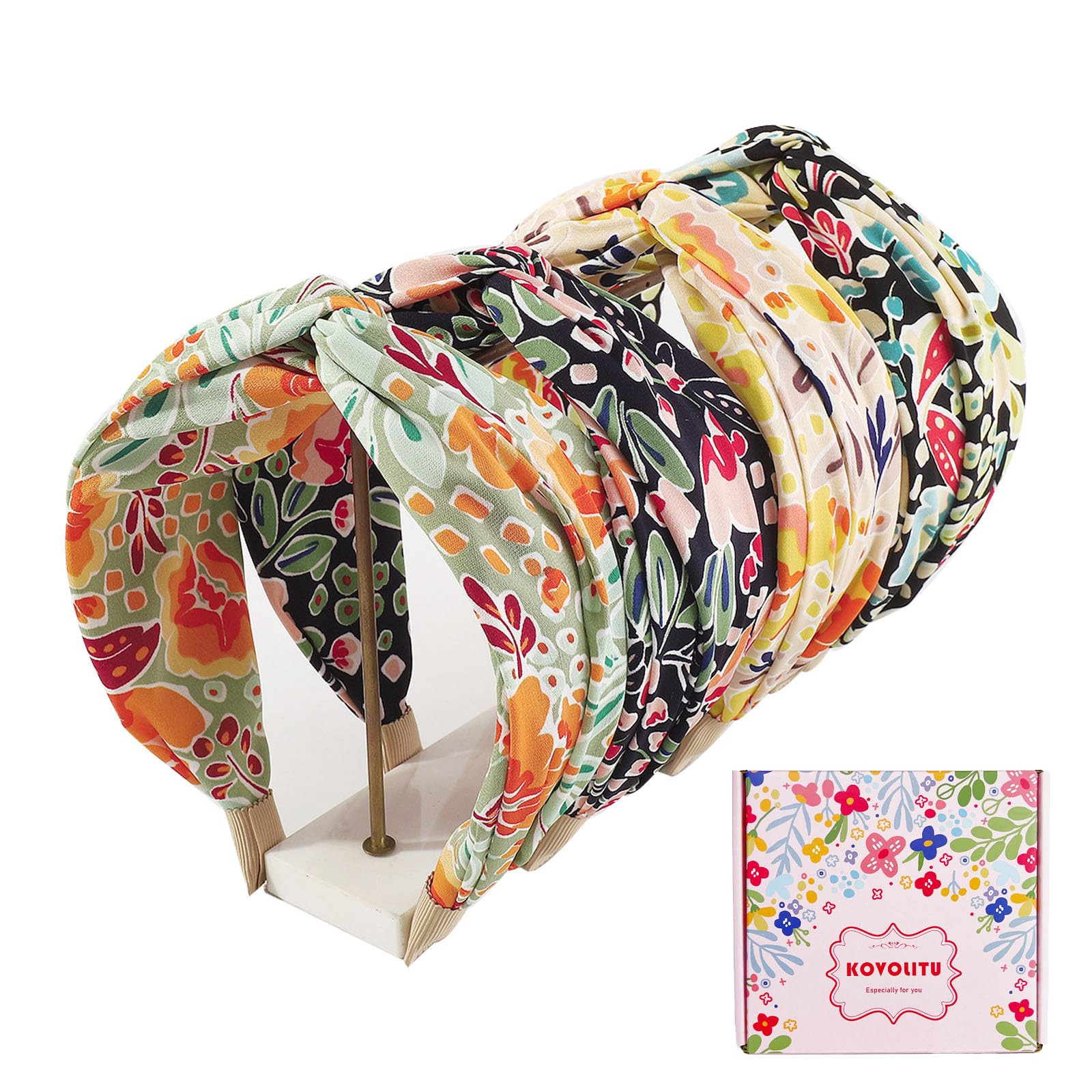 4 Pack Floral Printed Headbands Wide Cross Knot Headbands for Women Knotted Fashion Hair Bands-Cl... | Amazon (US)