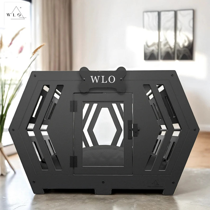WLO® Black Hexxon Modern Dog Crate, Premium Wooden Dog Crate With Free Customization, Multiple C... | Etsy (US)