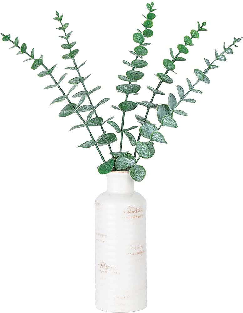 Dahey Ceramic Vase with Artificial Eucalyptus Set, Faux Eucalyptus Stems Modern Farmhouse Home De... | Amazon (US)
