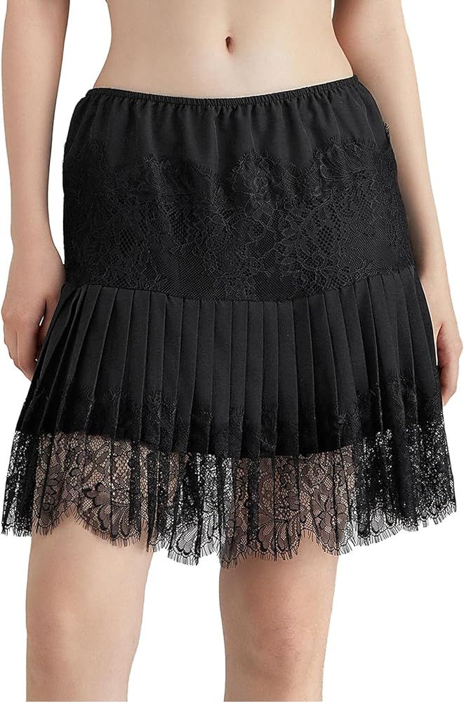 Women Lace Skirt Ruffle Mini Skirt Half Slip Layered Pleated Flowy Skirt | Amazon (US)