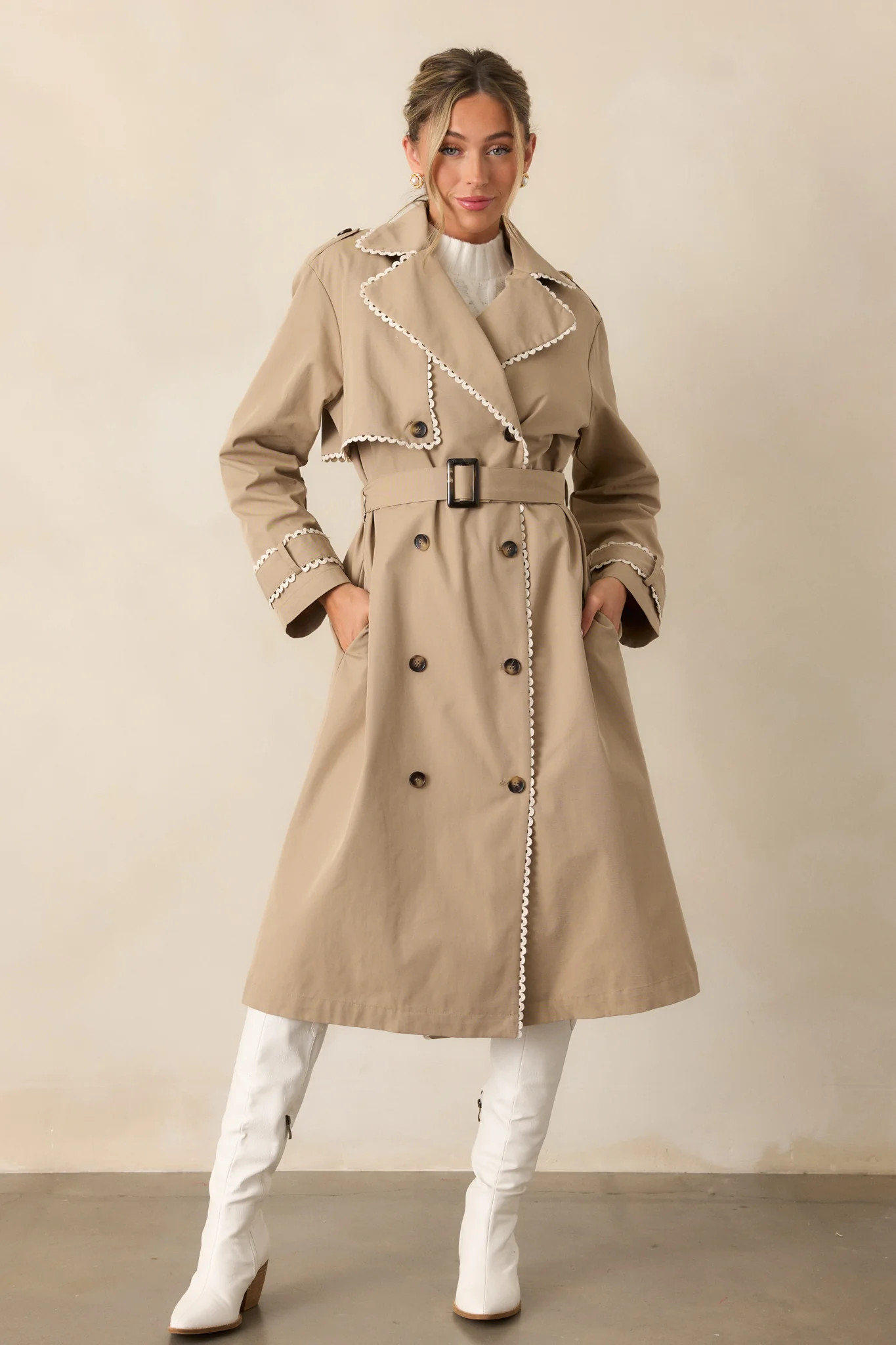 A Crazy Idea Taupe RicRac Trench Coat | Red Dress