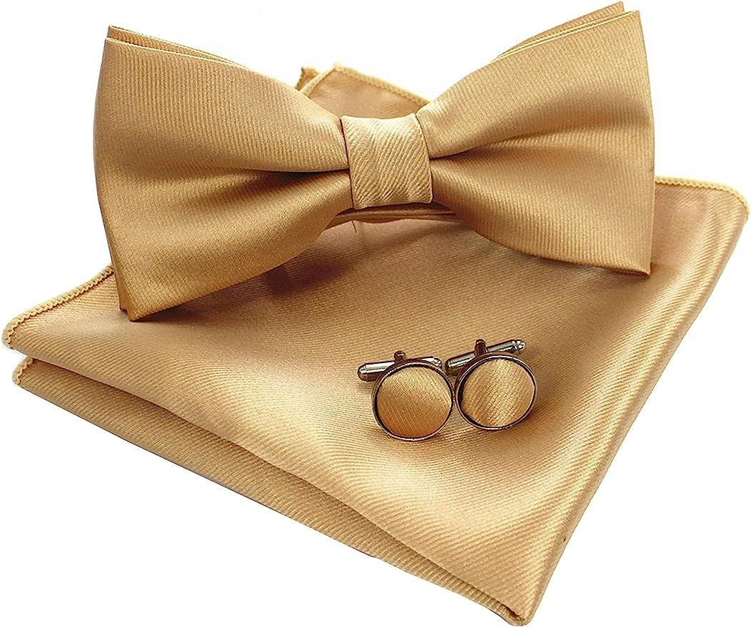 JEMYGINS Mens Solid Color Pre-tied Bow Tie and Pocket Square Cufflink Set | Amazon (US)