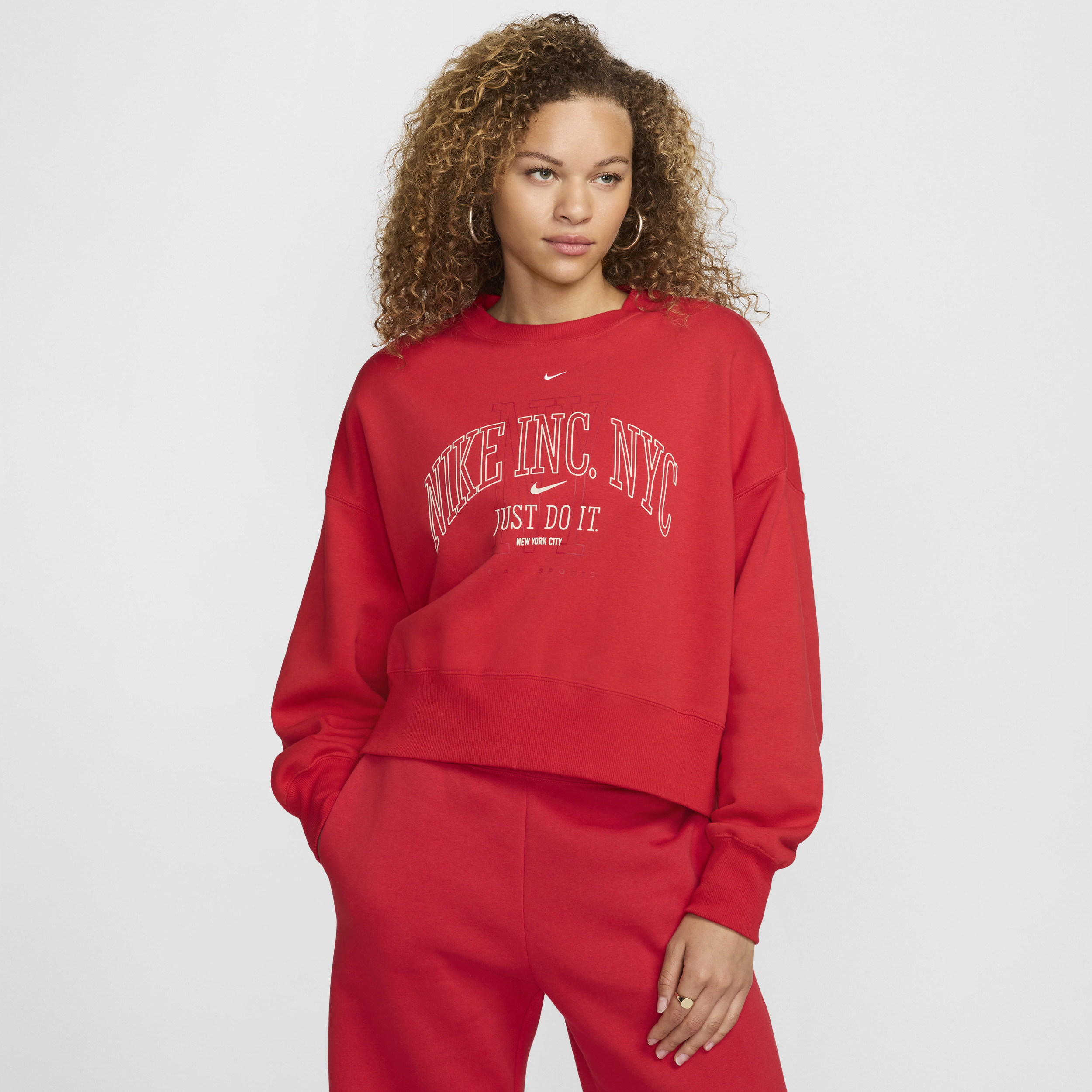 Women's Nike Sportswear Phoenix Fleece Over-Oversized Crew-Neck Graphic Sweatshirt in Red | FQ6234-657 | Nike (US)