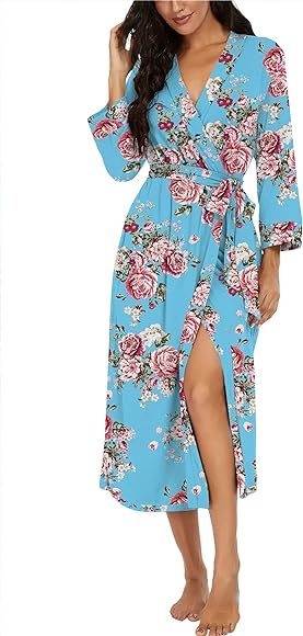 VINTATRE Women Kimono Robes Long Knit Bathrobe Lightweight Soft Knit Sleepwear V-neck... | Amazon (US)
