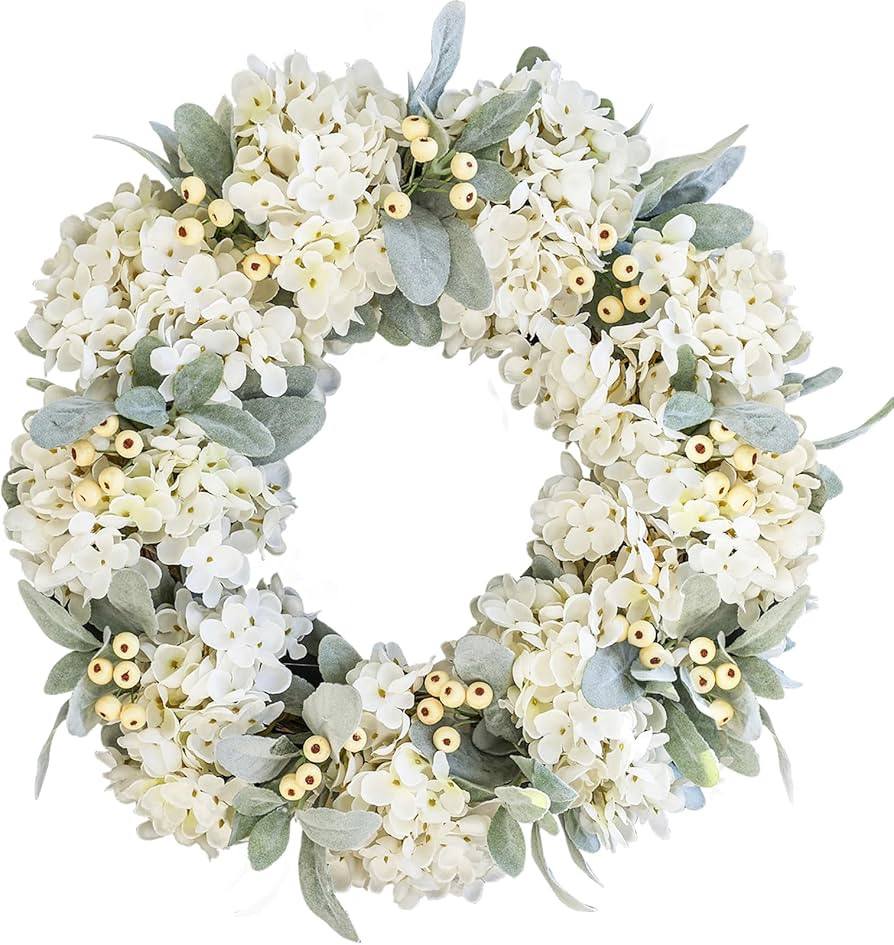 Hometrance Cream Hydrangea Wreath for Front Door Outside, Front Door Wedding Decorations with Hyd... | Amazon (US)