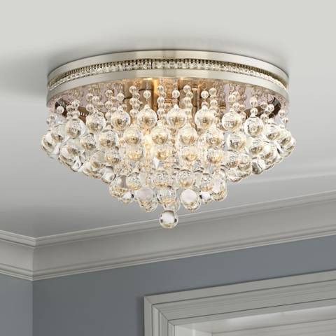 Regina Brushed Nickel 15 1/4" Wide Crystal Ceiling Light - #1Y132 | Lamps Plus | LampsPlus.com