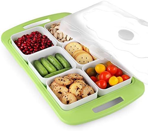 6 Compartment Veggie Tray - Snack Tray with Lid – Plastic Fruit Tray with Cover - Appetizer Ser... | Amazon (US)